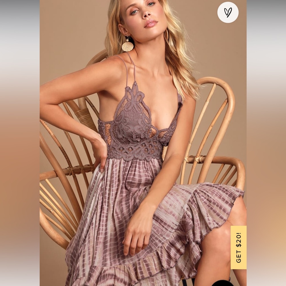 Free People Adella Slip Dress Plum Combo Tie Dye Lace NWT Sz L